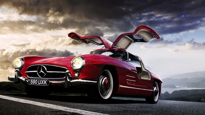 Red Mercedes-Benz 300 SL Gullwing car