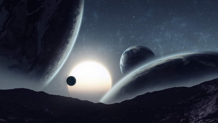 Planets and a star in deep space