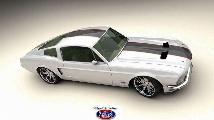 White Ford Mustang with Black Stripes