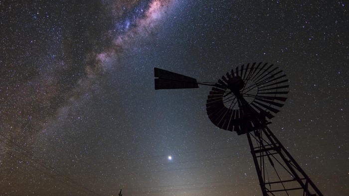 Milky Way Galaxy Core and Windmill Silhouette