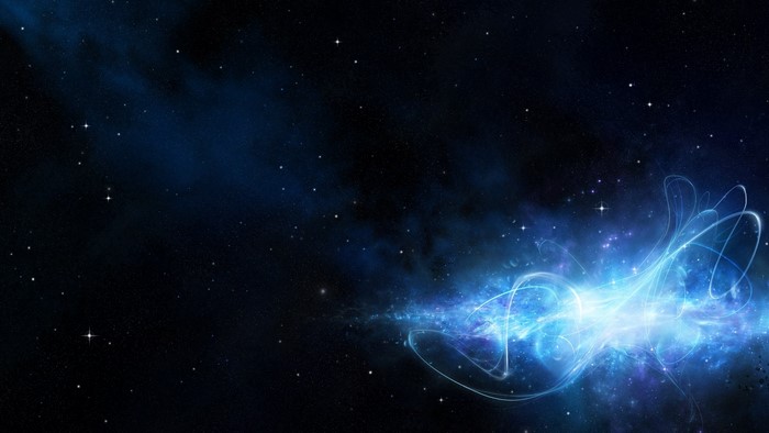 Space Nebula with Blue Energy Beam and Stars