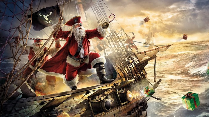 Santa Claus as a pirate on a ship