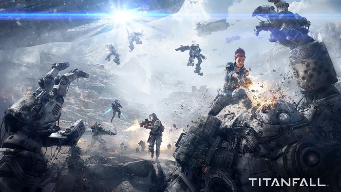 Pilots and Titans in battle from Titanfall