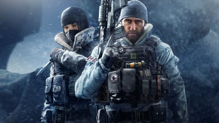 Two soldiers from Rainbow Six Siege in a snowy environment