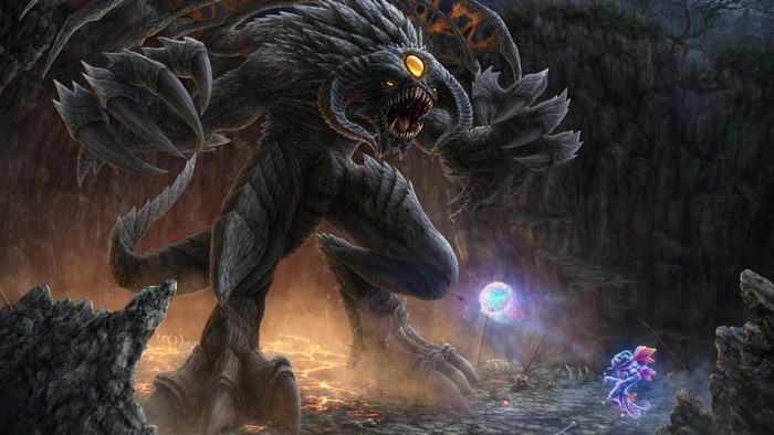 Puck fighting Roshan in Dota 2