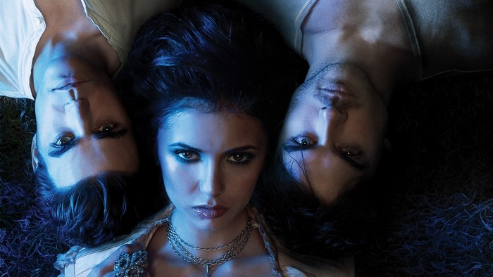 Elena, Stefan, and Damon from The Vampire Diaries