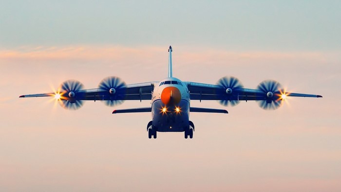 Antonov AN-70 four-engine turboprop aircraft in flight