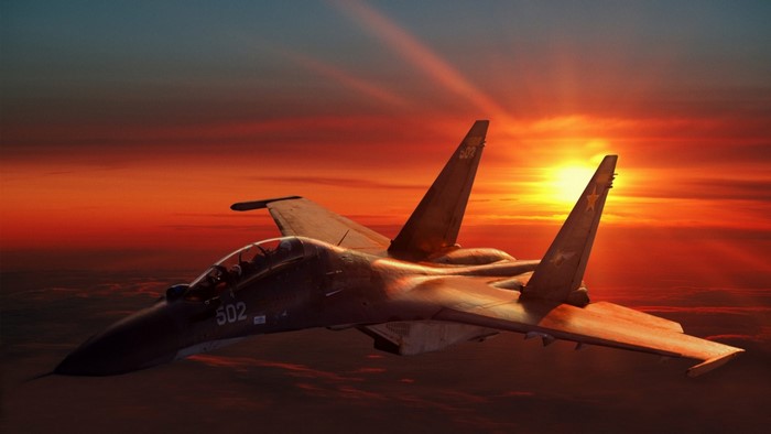 Sukhoi Su-30 Fighter Jet at Sunset