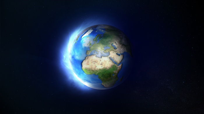 Earth from space with aurora borealis