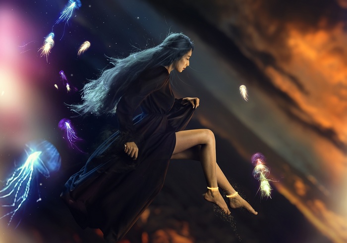 Asian girl with jellyfish