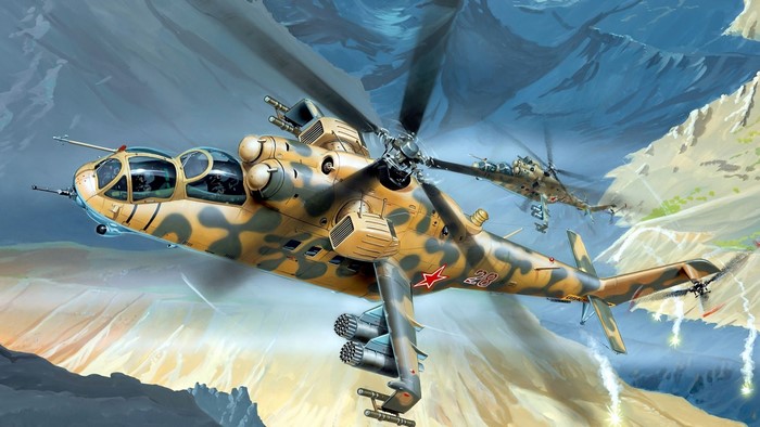 Mil Mi-24 Gunship Helicopters in Mountains