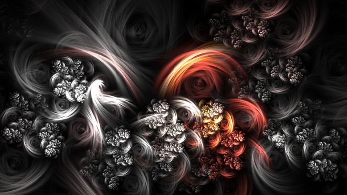 Fractal art with flowers and light lines