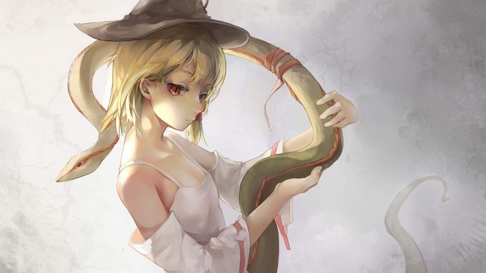 Girl with a snake and a hat