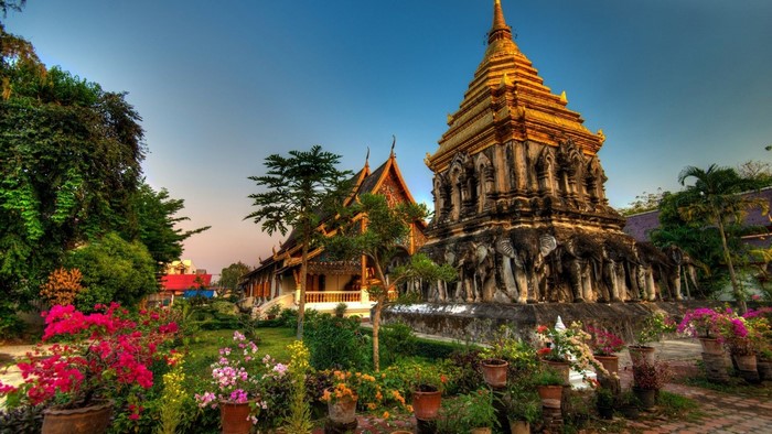 Wat Chiang Man Buddhist Temple with Elephant Statues
