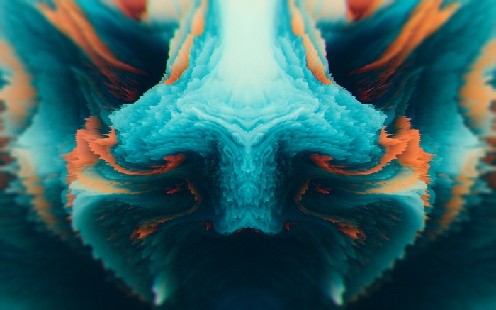 Abstract symmetrical blue and orange digital art