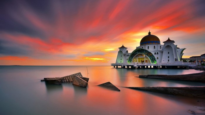 Masjid Selat Melaka, Malaysia at Sunset