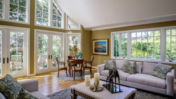 Living room with sofas and dining table