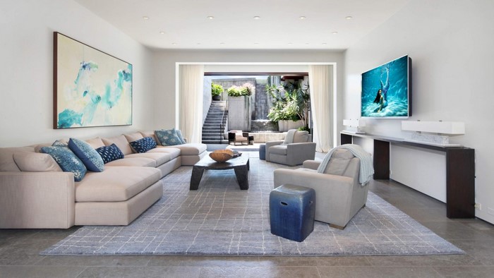 Living room with sectional sofa and outdoor view