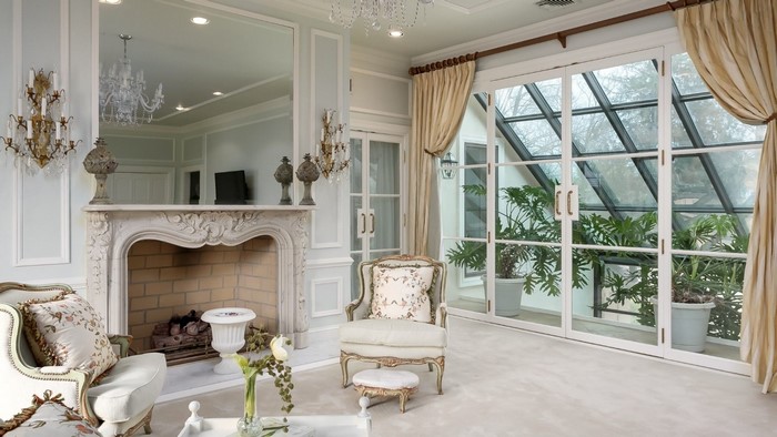 Elegant Living Room with Fireplace and Conservatory