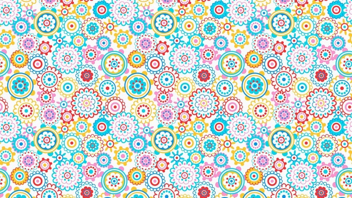 Colorful floral pattern with geometric shapes
