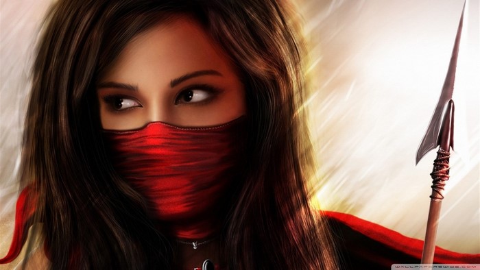 Fantasy Woman with Red Mask and Spear