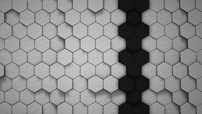 3D Hexagonal Pattern with Black and White Tiles