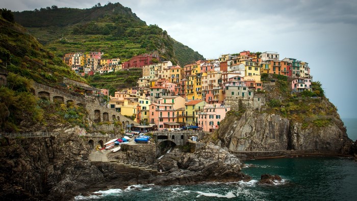 Colorful houses on a cliffside in Cinque Terre, Italy