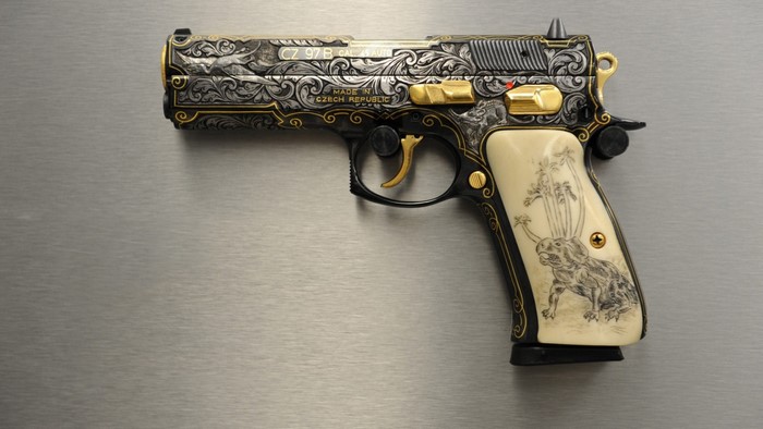 CZ 97B .45 Auto pistol with ornate engraving