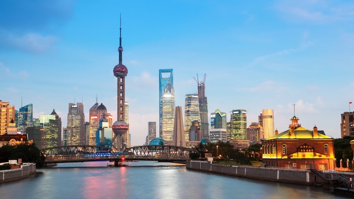 Shanghai Cityscape with Oriental Pearl Tower and Bridge