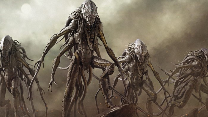 Group of alien creatures in a desolate landscape