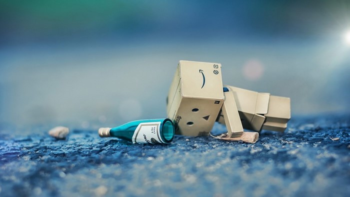 Danbo robot and bottle on ground