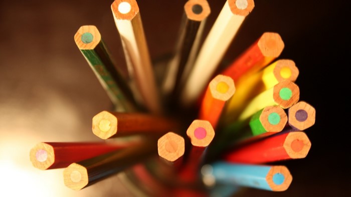Top view of colorful pencils