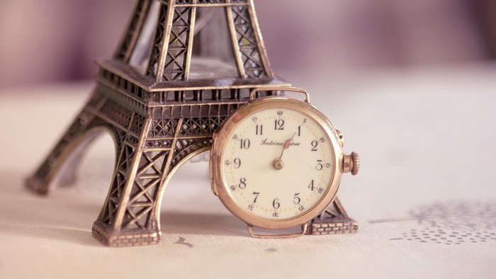 Eiffel Tower Miniature with Golden Watch