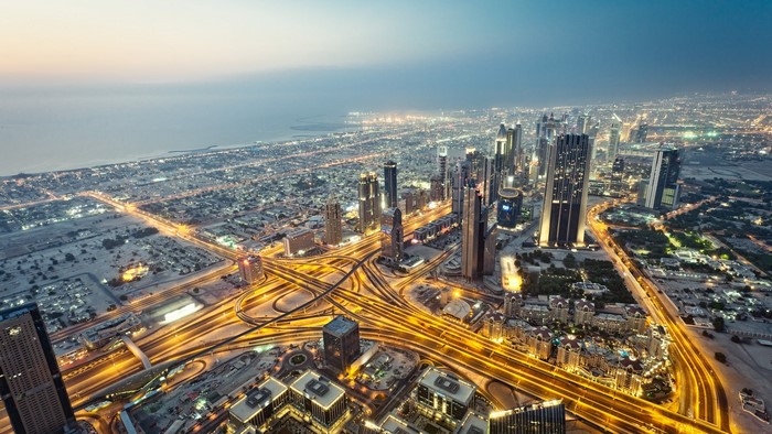 Dubai City Night Traffic Lights