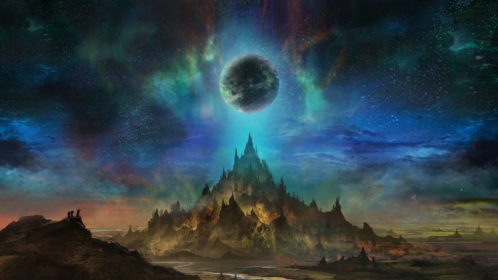 Fantasy landscape with moon and castle