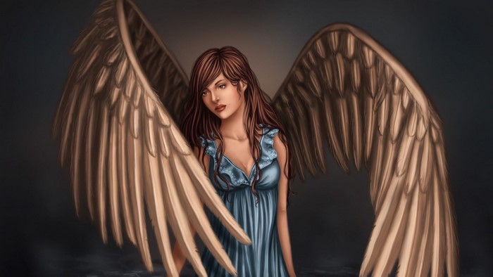 Angel girl with large wings