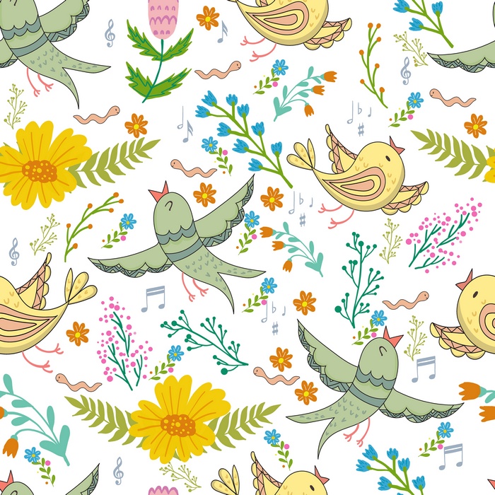 Birds and flowers seamless pattern
