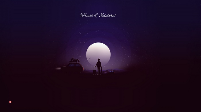 Travel & Explore illustration with person and cars