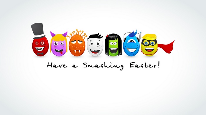 Easter eggs with faces and text