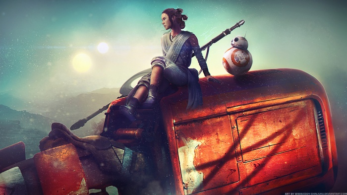 Rey and BB-8 from Star Wars artwork