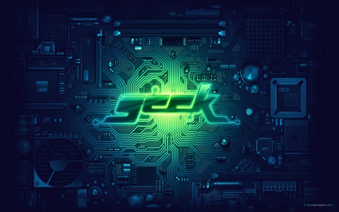 Circuit board with the word "Geek"