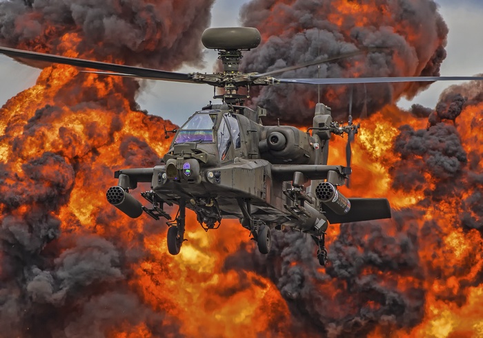 Gunship, Boeing AH-64 Apache, 4K, Attack helicopter
