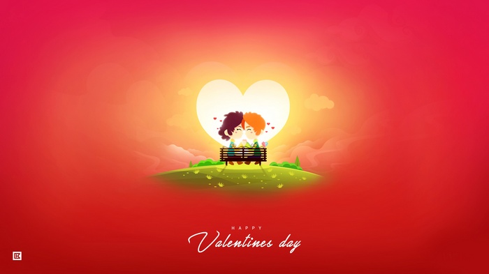 Happy Valentines Day Couple Sitting on Bench