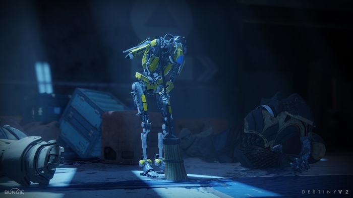 Robot sweeping floor in Destiny 2