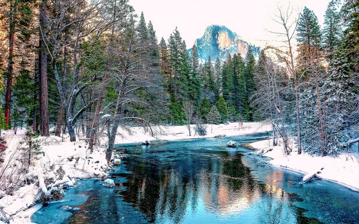 Winter scene with Half Dome in Yosemite National Park