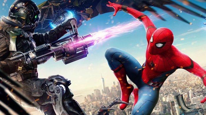 Spider-Man and Vulture fighting in New York City