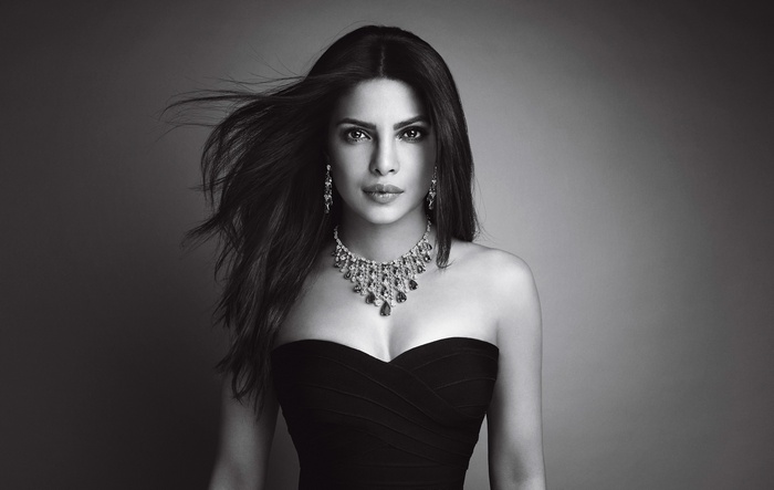 Priyanka Chopra in black dress and jewelry