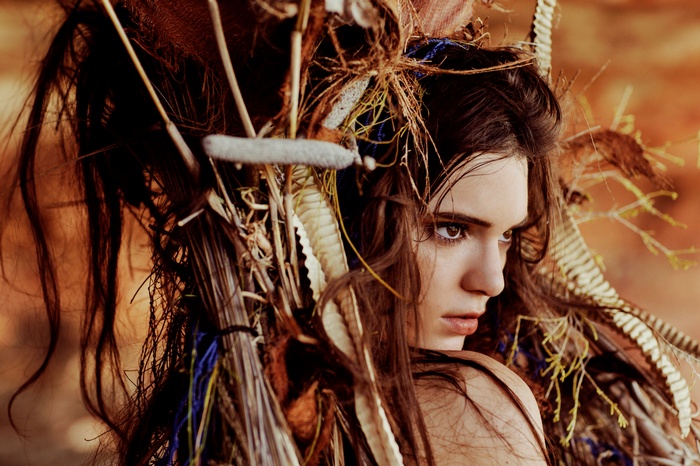 Kendall Jenner with natural headdress