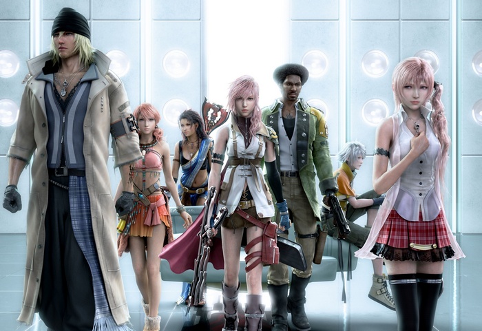 Final Fantasy characters in a futuristic setting
