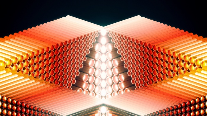 Abstract pattern of metallic tubes